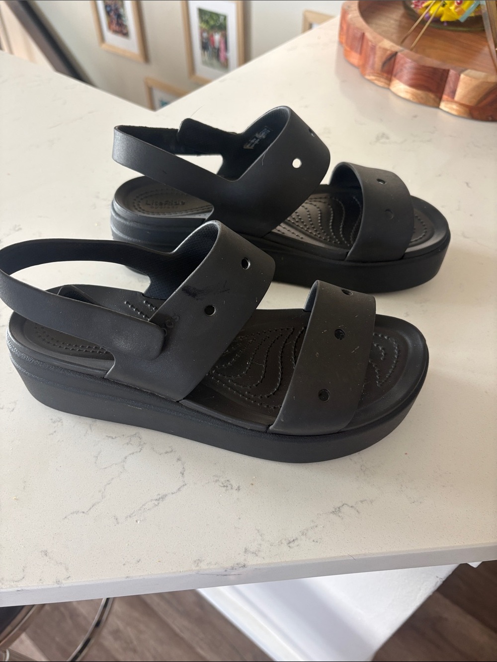 CROCS Black Platform Sandals with Slingback Strap